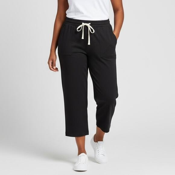 T By Talbots Cropped Straight Leg Sweatpants NWT Women's Sz XL Black Sporty - Picture 1 of 6